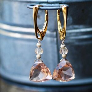 Handmade Peach Morganite Earrings 18k Yellow Gold Filled